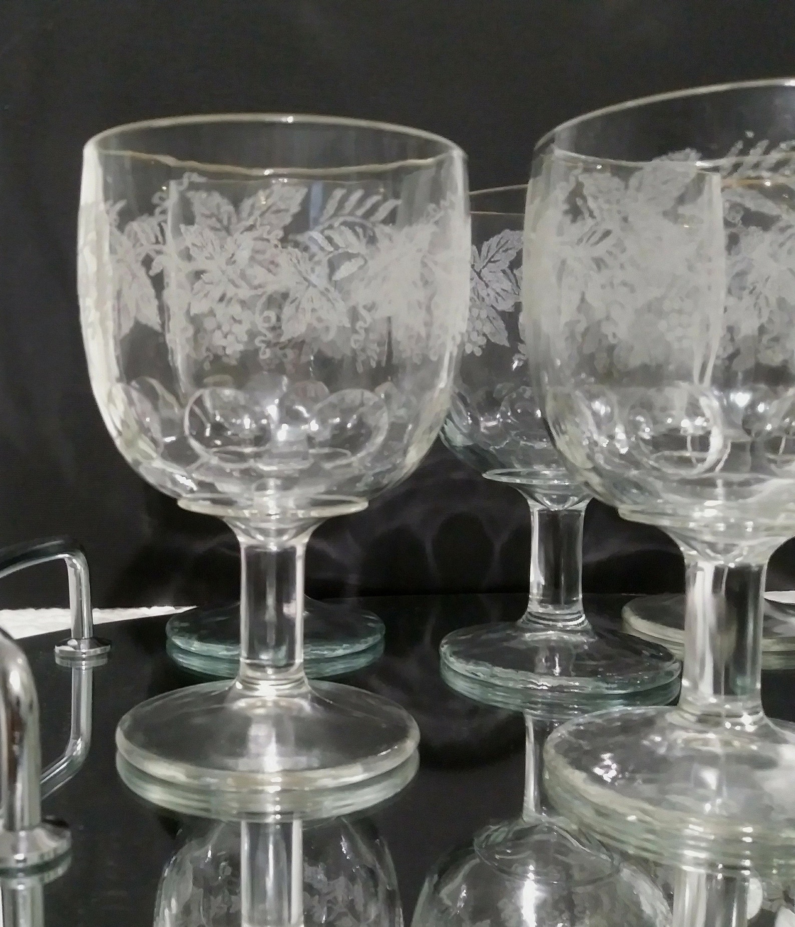 Bartlett Collins Etched Grapevine Gold Rimmed Goblets Etsy