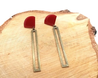 Red and Bronze "Eventail" earrings