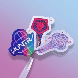 Kpop Demon Hunters Inspired Sticker – Huntrix & Saja Boys Lightstick, Huntrix Logo - Glitter Vinyl Stickers