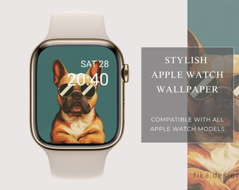Cool French Bulldog Apple Watch Wallpaper | Funny Dog Wearing Sunglasses | Digital Download for Apple Watch Face | Pet Lover Gift