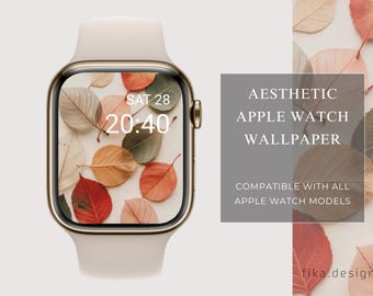 Fondo de pantalla de hojas de otoño para Apple Watch / Esfera de reloj con estética otoñal / Descarga digital neutra y acogedora