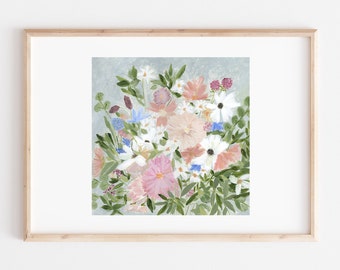 Floral Print, Floral Painting, Floral Artwork, Wildflower Painting, Bouquet Painting, Art Print, Muted Artwork, Muted Painting, Acrylic Art