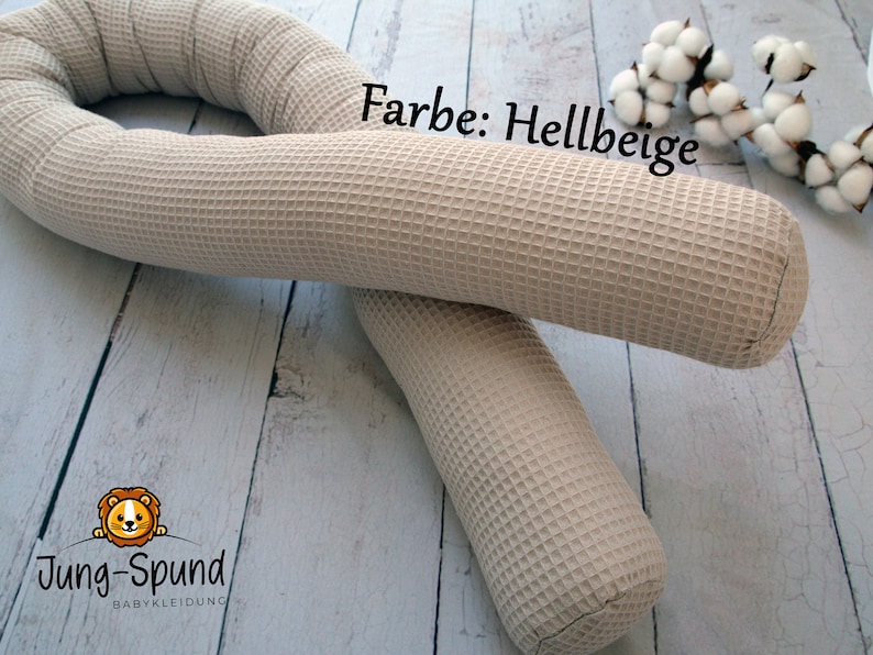 Schlange Rolle 70-800cm ÖKO-TEX© in 10cm Durchmesser in Waffelpiqué als Schutzrolle Wickeltisch Zugluftstopper für Türen Umrandung Hellbeige