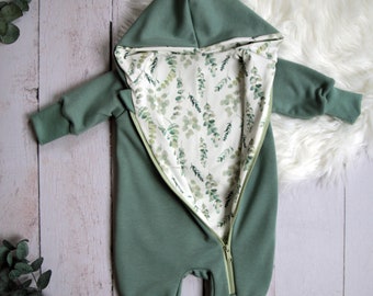 Overall für Babys, Jumpsuit, Mintgrün mit Eukalyptusmotiv, Gr. 50 - 98