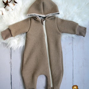 Walkoverall für Babys, 100 % Schurwolle, Wollwalk, Jumpsuit, Overall beige mit Tiermotiv, Gr. 50 98 afbeelding 3