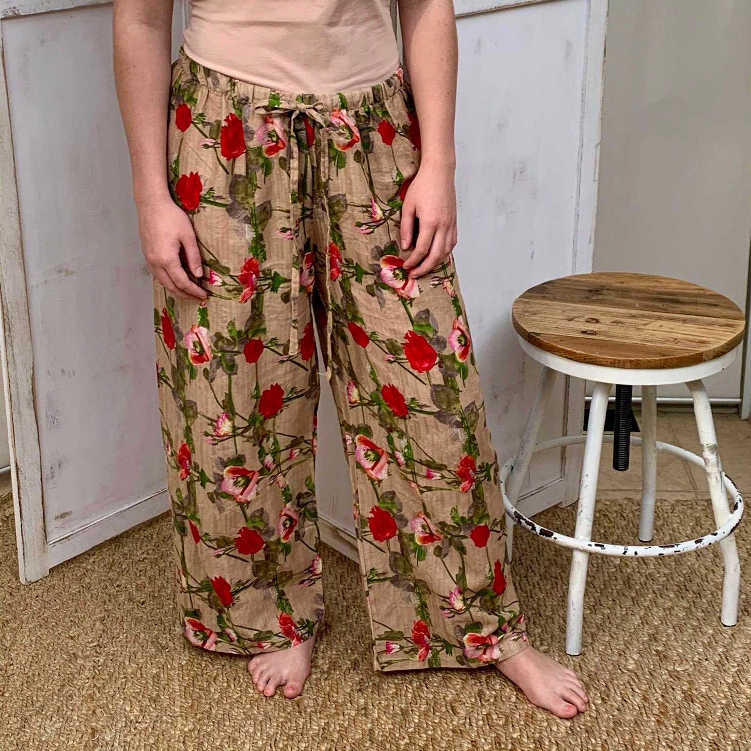 Womens Loungewear in Beige Floral 