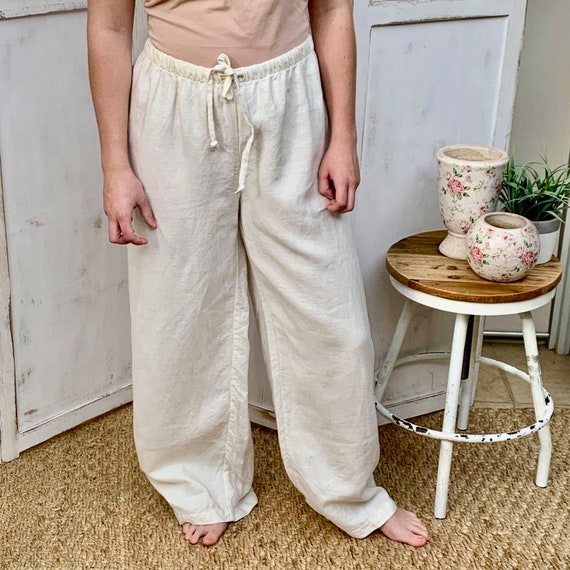 Cream Wide Legged Ladies Linen Pants 
