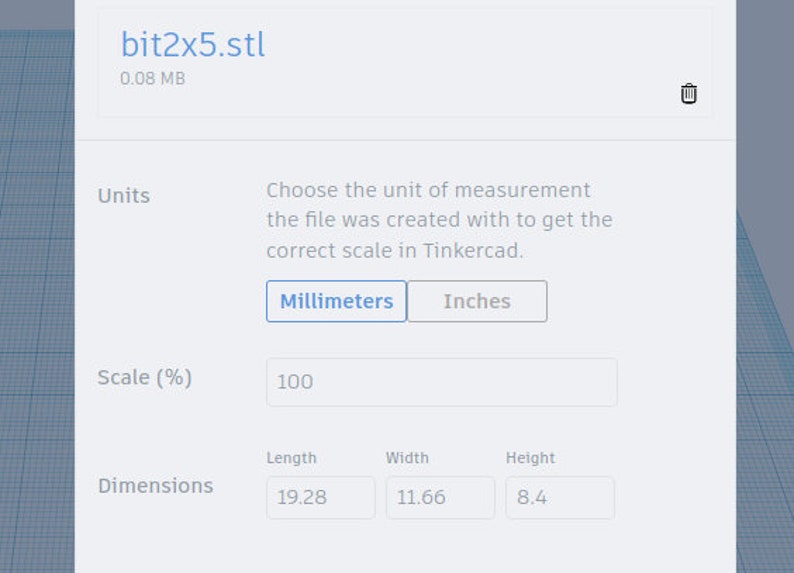 May include: A screenshot of a web page showing a 3D model of an object. The object is 19.28 inches long, 11.66 inches wide, and 8.4 inches high. The user can choose the units of measurement for the model, and the scale of the model can be adjusted.