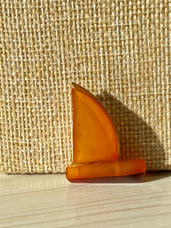 Vintage Signed Russian Baltic Amber Sailboat