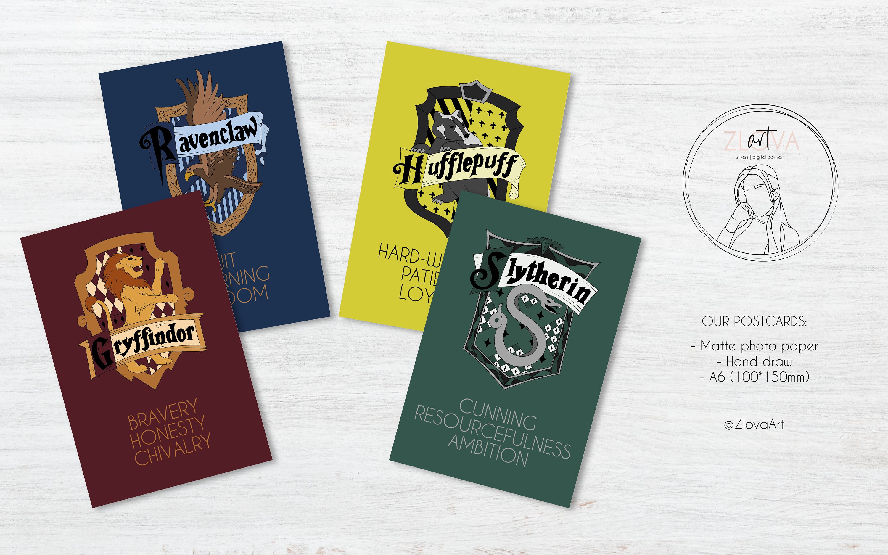 Postcard Harry Potter Postcard Hogwarts Houses Etsy