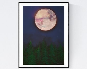 Pink Full Moon Giclée Art Print