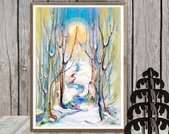 Winter Landschaft / Signierter Kunstdruck