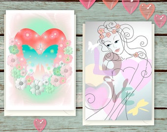 Set of 2 Postcards Love, Heart