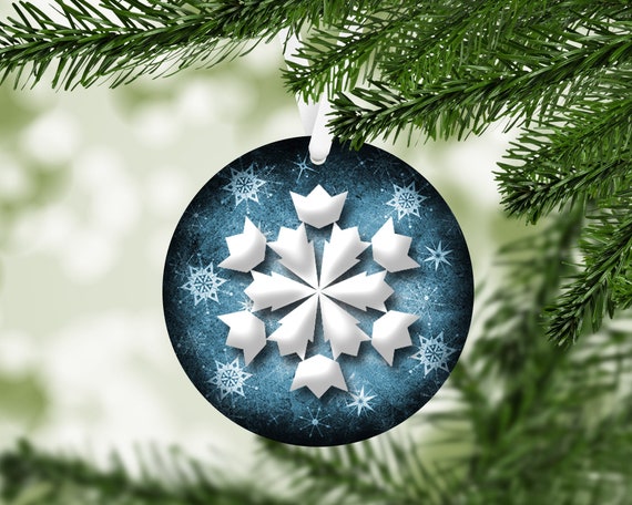 Decorative Snowflake Christmas Tree Print Ribbon - Printed