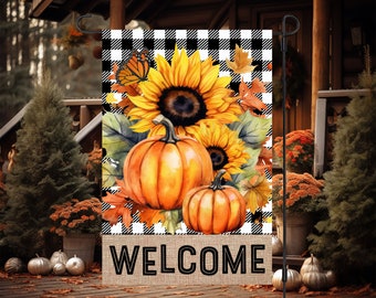 Fall Pumpkins Welcome Garden Flag / Sunflower Autumn Decor
