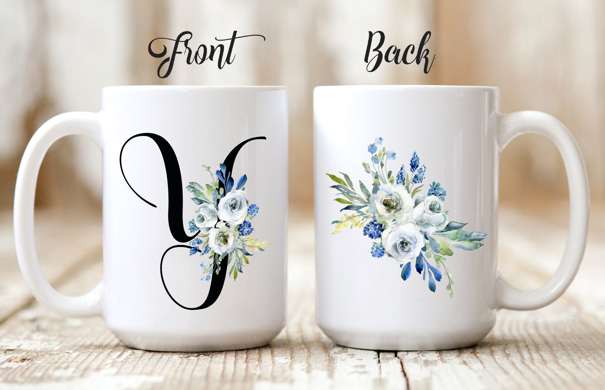 Yelolyio Initial Letters Decor Coffee Mug, Monogram Initial Letter A with  Flowers Coffee Cup, Monogram Mug Cup, 15oz