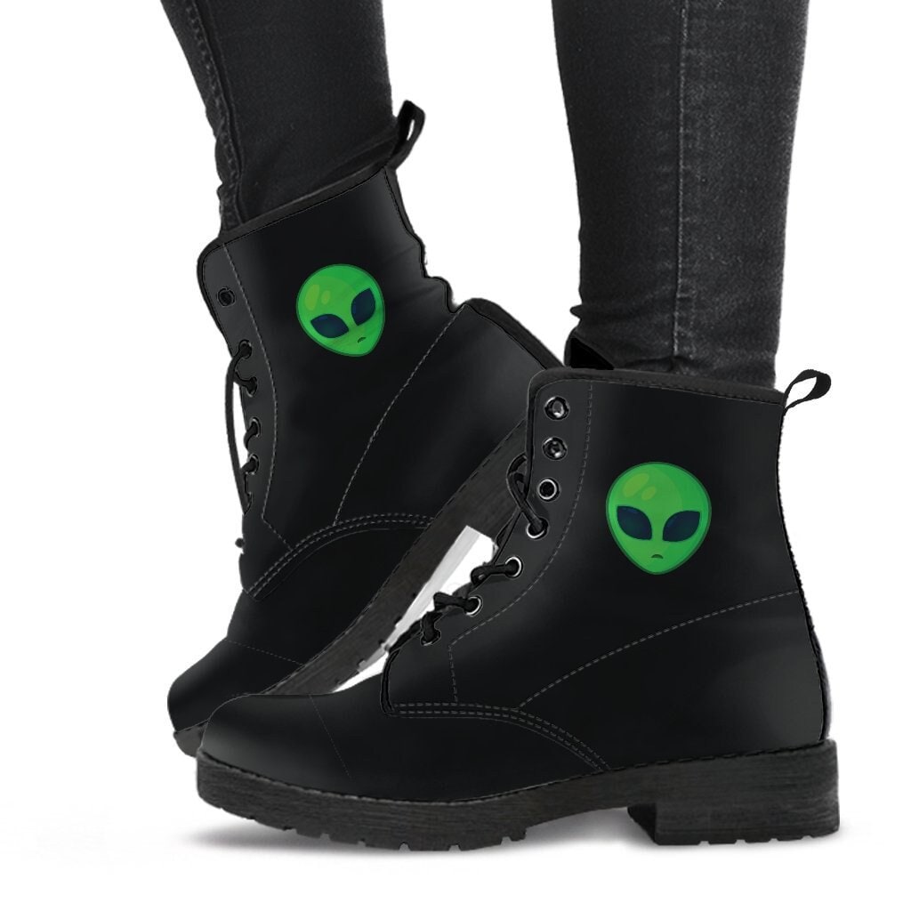 Alien Black Combat Boots Lace up Boots Vegan Faux Leather 90s Etsy