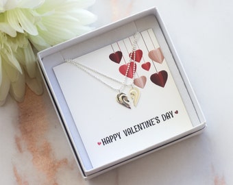 Happy Valentine's Day Gift, Couple Necklaces, Matching Necklace Set, ,Lover's Gift, Mom Daughter Gift, BFF Gift, Heart Necklaces & Magnet