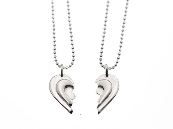 Silver Couples Necklace Set Couples Heart Necklaces Couples