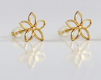Dainty Stud Earrings, Gold Flower Earrings, Solid Gold Studs Earrings, 14K Solid Gold / Sterling Silver Stud Earrings, Lotus Earrings