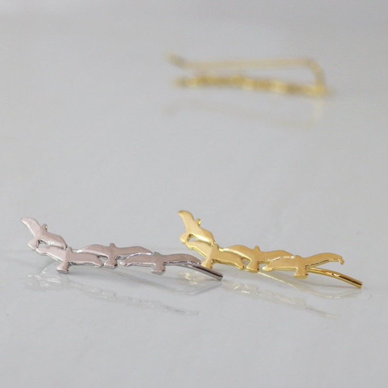 Gold Seagulls Climber Earrings, Solid 14K Yellow or Rose Gold Ear Cuffs, Birds Climbers, Animal Ear Crawlers Earrings, Ocean Sea Lover Gift image 7