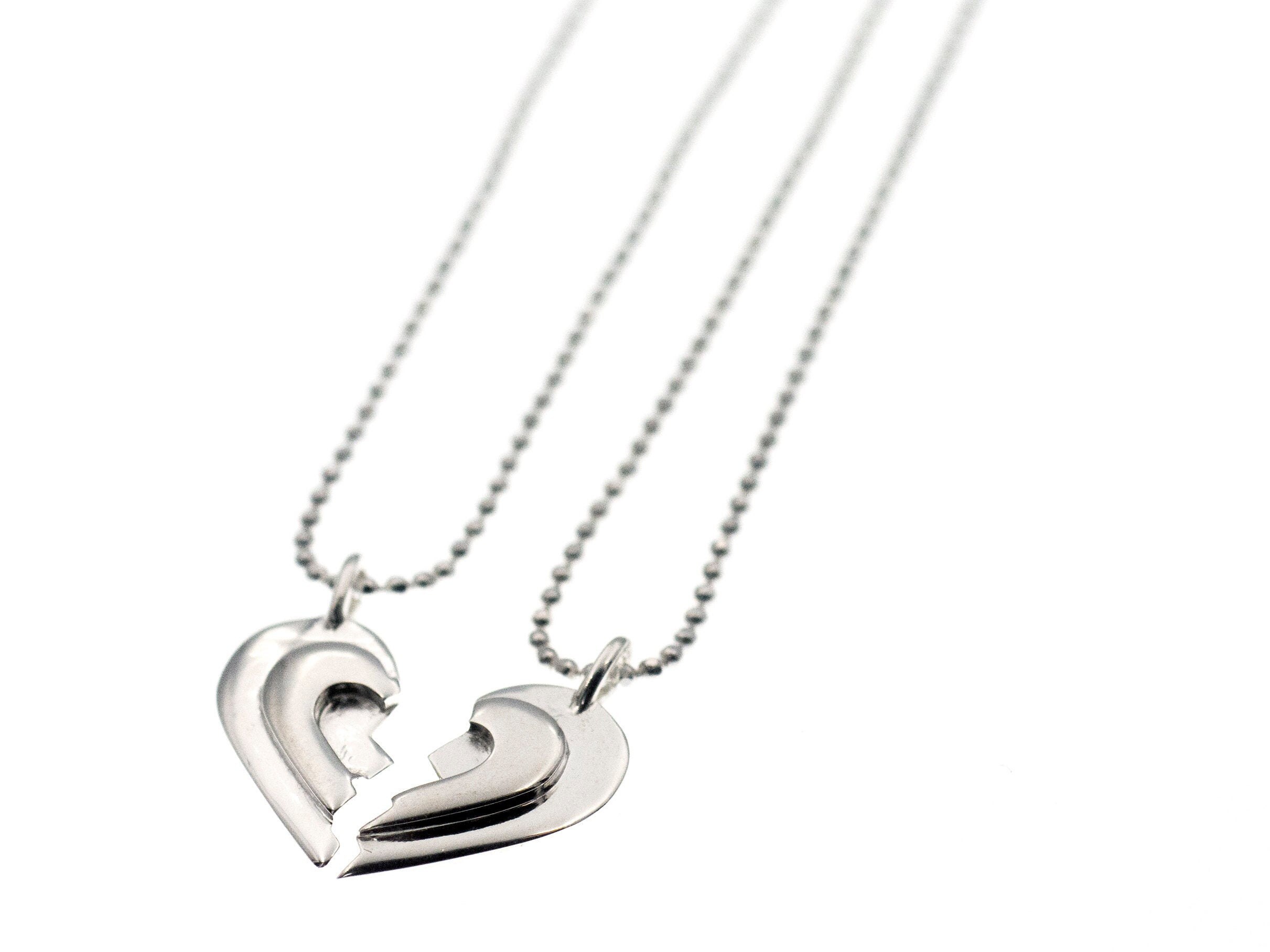 His and Hers Heart Necklace, Silver Couples Necklace, Boyfriend