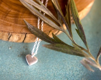 Dainty Silver Heart Charm Necklace, Sterling Silver Heart Pendant Necklace, Tiny Small Puffy Heart Pendant, Teen Necklace Girl, Tween Gift