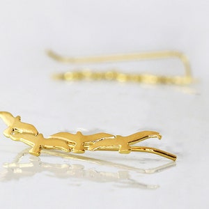 Gold Seagulls Climber Earrings, Solid 14K Yellow or Rose Gold Ear Cuffs, Birds Climbers, Animal Ear Crawlers Earrings, Ocean Sea Lover Gift image 2