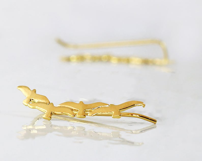 Gold Seagulls Climber Earrings, Solid 14K Yellow or Rose Gold Ear Cuffs, Birds Climbers, Animal Ear Crawlers Earrings, Ocean Sea Lover Gift image 2