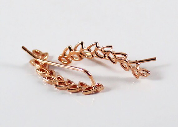 Rose Gold or Yellow Gold Olive Branch Leaves Climber Earrings 14K Ear Crawlers Earrings SINGLE or PAIR Botanical Ear Sweeps Boho Wedding Etsy Canada