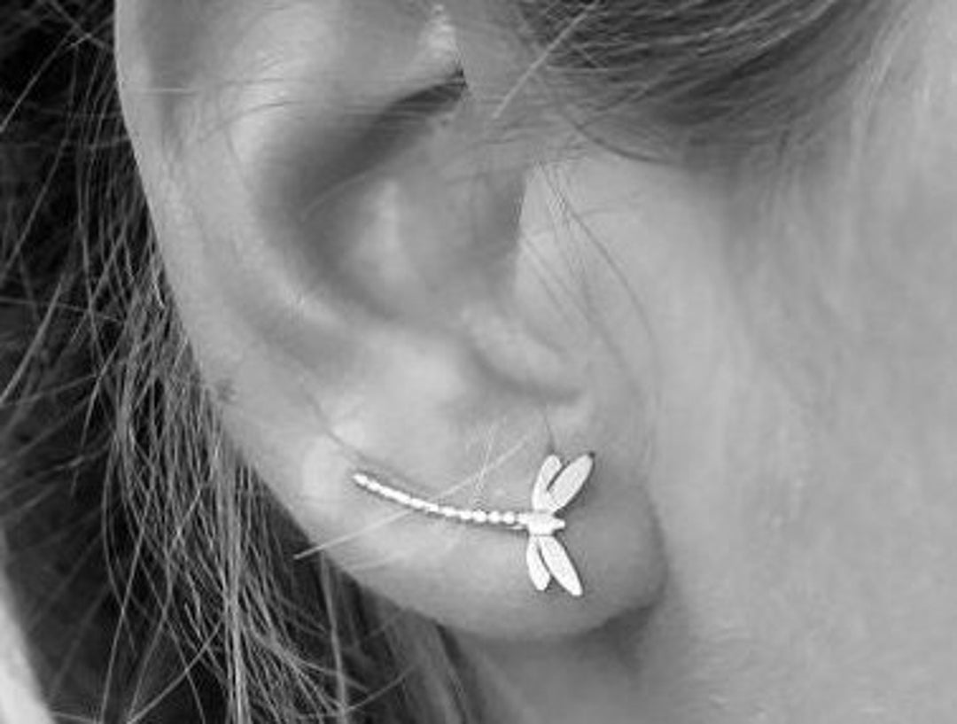 Dragonfly Crawlers, Pair of Darner Ear Climbers, 925 Sterling Silver