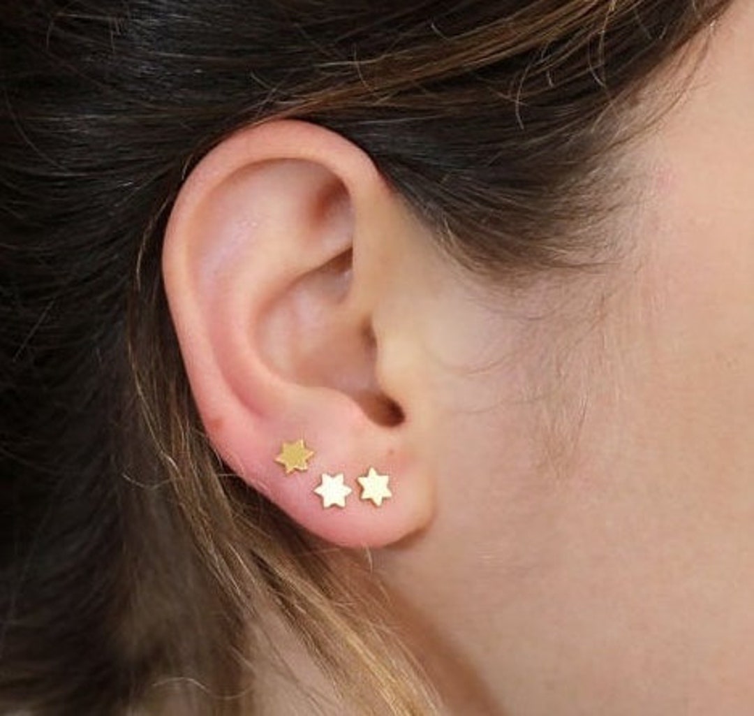 Earrings Set, 14K Gold Studs, Solid Gold Earrings, Star Earrings