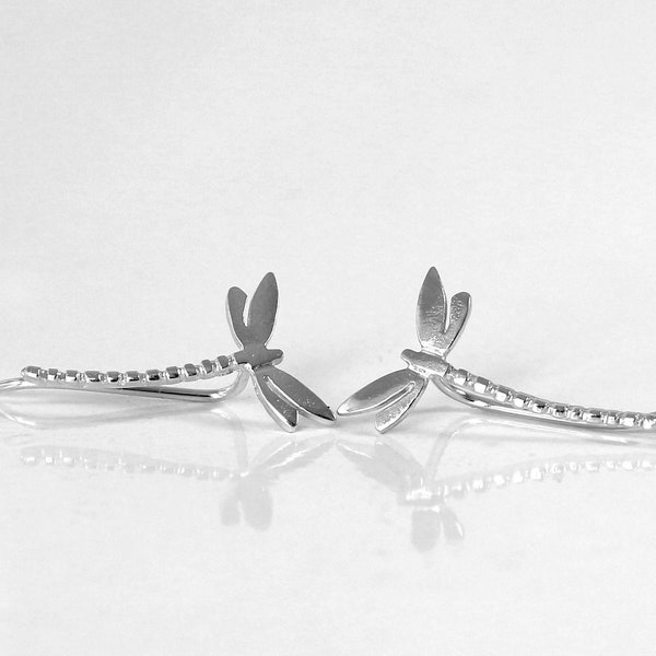 Dragonfly Earrings, 925 Sterling Silver Dainty Dragonfly Bug Ear Climber Earrings, Ear Crawlers, Ear Cuffs, Boho Gift for Girlfriend Mom