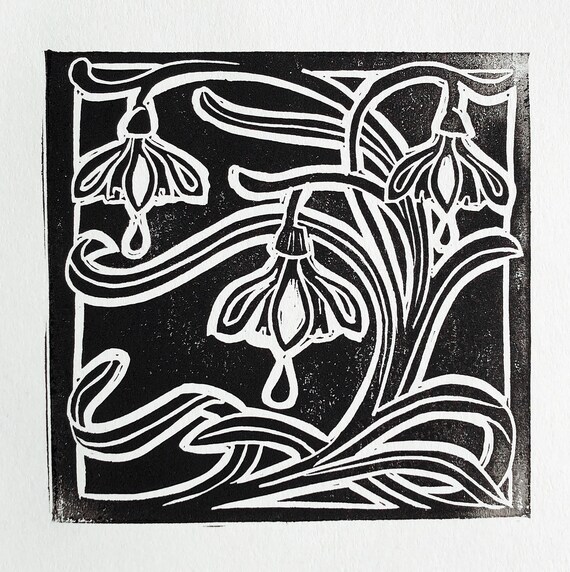 Snowdrop Print Linocut Print January Flower Print Birth Etsy