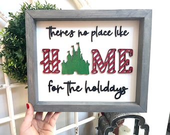 Home for the Holidays Christmas Sign / Disney Castle Sign / Disney 3D Wood Sign / Disney Christmas Sign / Disney Framed Wood Sign