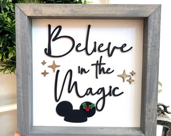 Believe in the Magic Disney Christmas Sign / Mickey Christmas Sign / Disney Christmas Sign / Disney Framed Wood Sign