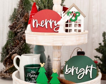 Disney Merry and Bright Tier Tray Set / Disney Christmas Tier Tray / Disney Tier Tray Sign / Disney Christmas Tier Tray Decor