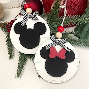 Farmhouse Mickey Christmas Ornament / Minnie Christmas Ornament / Disney Christmas Ornament / Disney Wood Ornament / Disney Farmhouse Decor