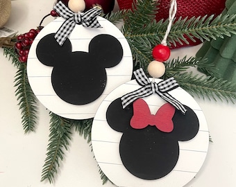 Farmhouse Mickey Christmas Ornament / Minnie Christmas Ornament / Disney Christmas Ornament / Disney Wood Ornament / Disney Farmhouse Decor