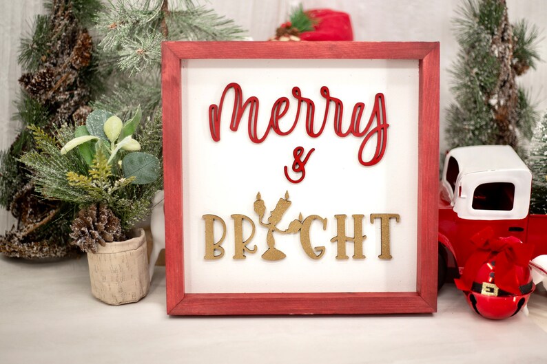 Vrolijk en helder Lumiere-teken / Disney Beauty and the Beast Sign / Disney Christmas Sign / Disney Home Decor / Disney 3D Wood Sign