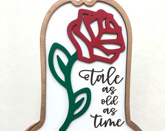 Beauty and the Beast Rose  / Tale as Old as Time Sign / Disney Wood Sign / Beauty and the Beast Sign / Valentines Wood Sign