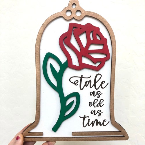 Beauty and the Beast Rose  / Tale as Old as Time Sign / Disney Wood Sign / Beauty and the Beast Sign / Valentines Wood Sign