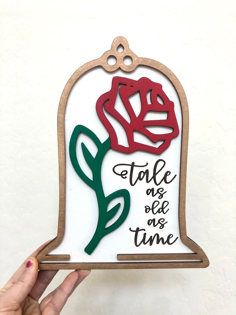 Beauty and the Beast Rose  / Tale as Old as Time Sign / Disney Wood Sign / Beauty and the Beast Sign / Valentines Wood Sign