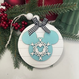 Farmhouse Disney Christmas Ornament / Disney Snowflake Ornaments / Disney Wood Ornament / Disney Ornament