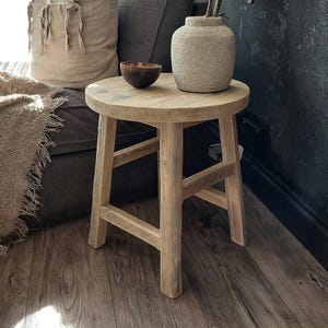 Rustic Round Wooden Bedside Table: Farmhouse Style Stool