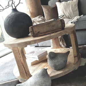 Rustic Reclaimed Wood Round Coffee Table with Shelf image 6