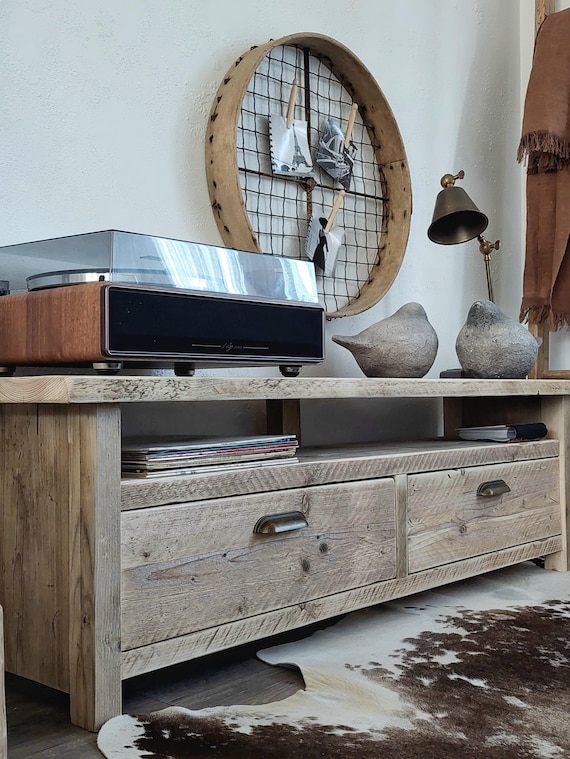 Rustic Reclaimed Wood TV Stand: Vintage Media Console with Storage