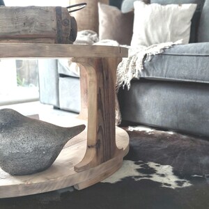 Rustic Reclaimed Wood Round Coffee Table with Shelf image 7