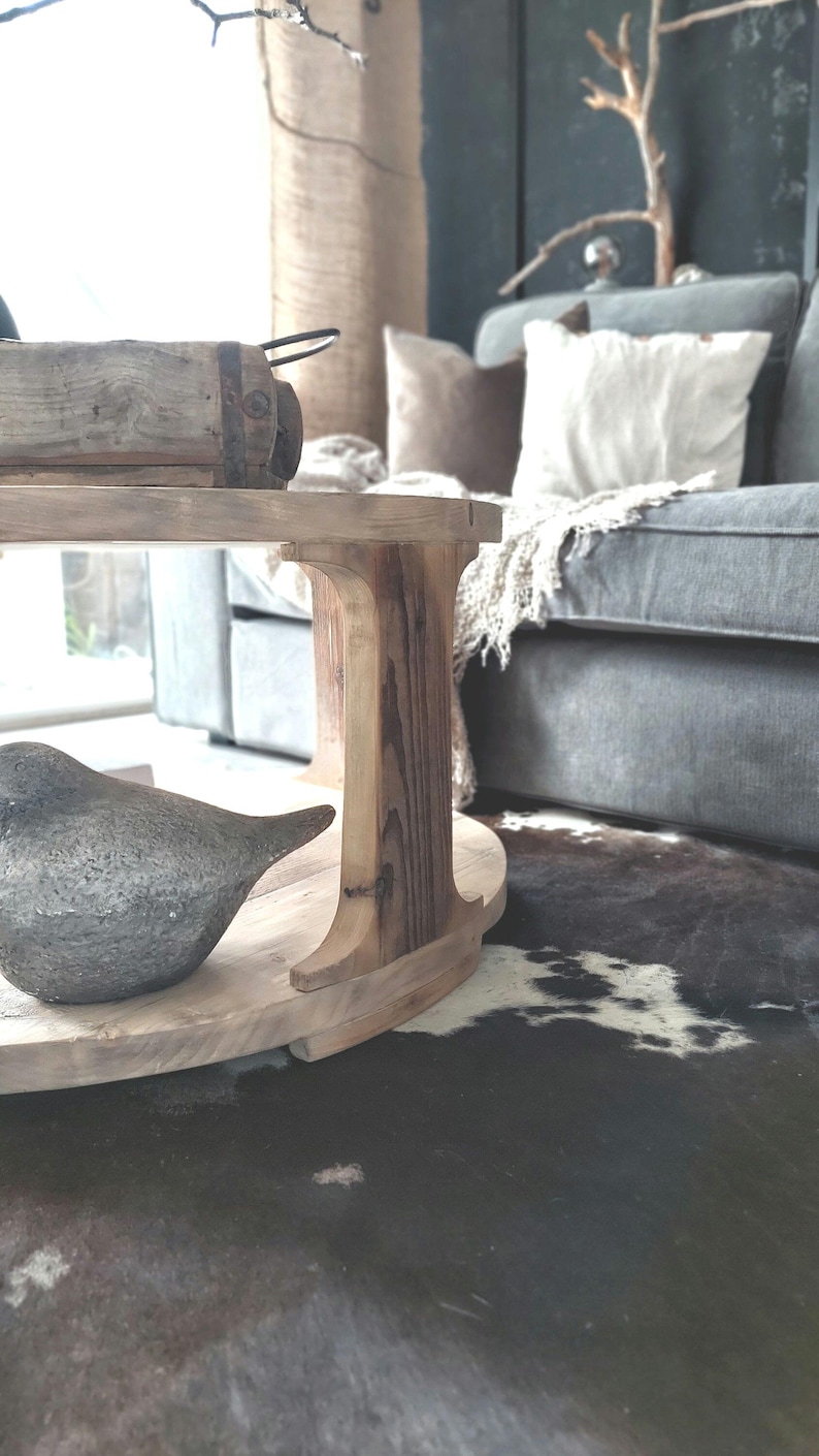 Rustic Reclaimed Wood Round Coffee Table with Shelf image 7
