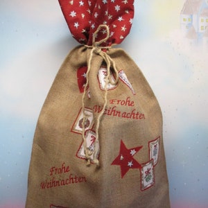 Gift Sack No. 20 XL 95 cm x 60 cm Christmas Sack Santa Claus Sack Christmas Santa Claus Noel Red Silver Stars Bell 100% Jute + Cotton